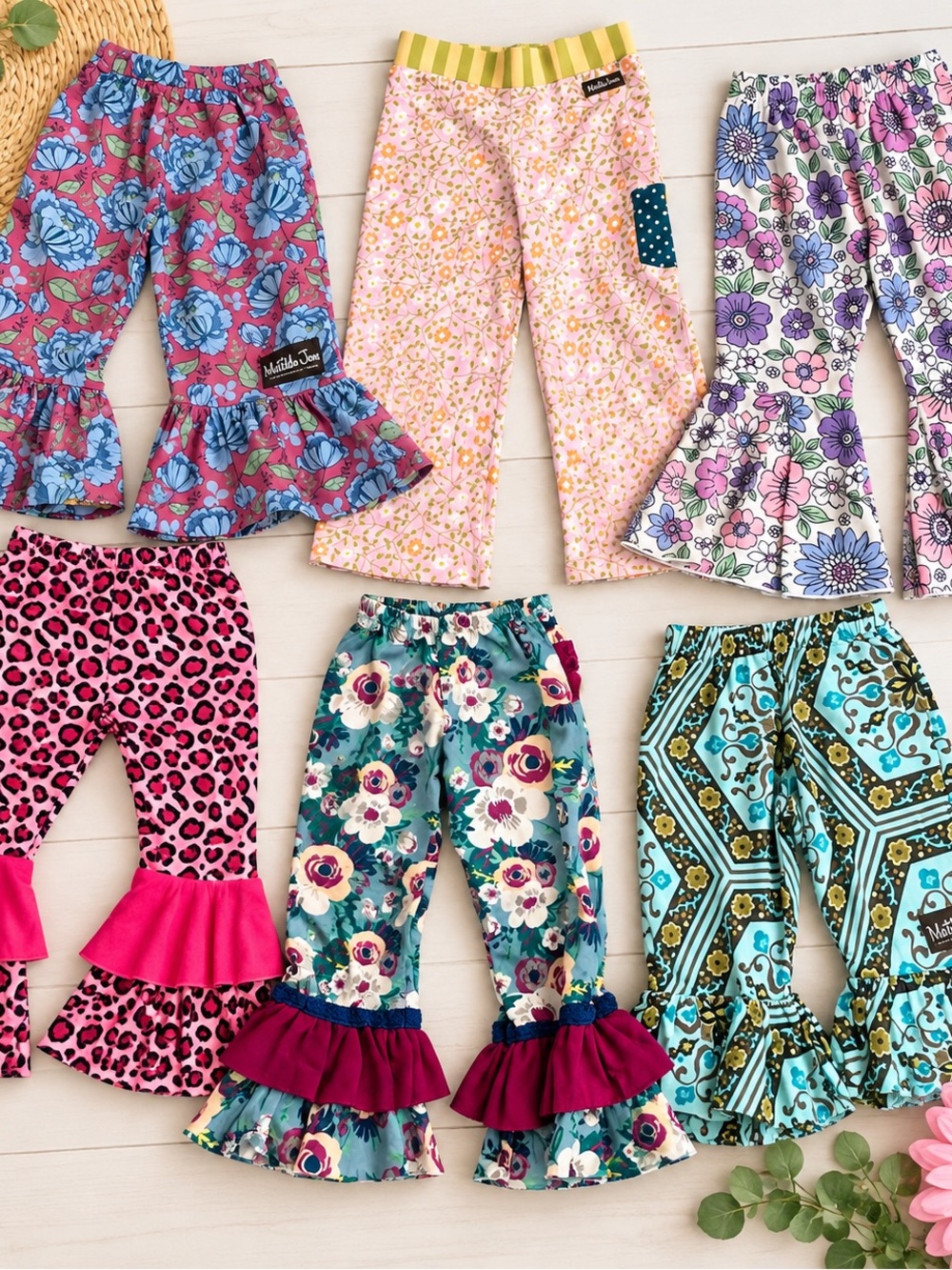 Matilda Jane Girls' Teal & Pink Floral Ruffle Leggings